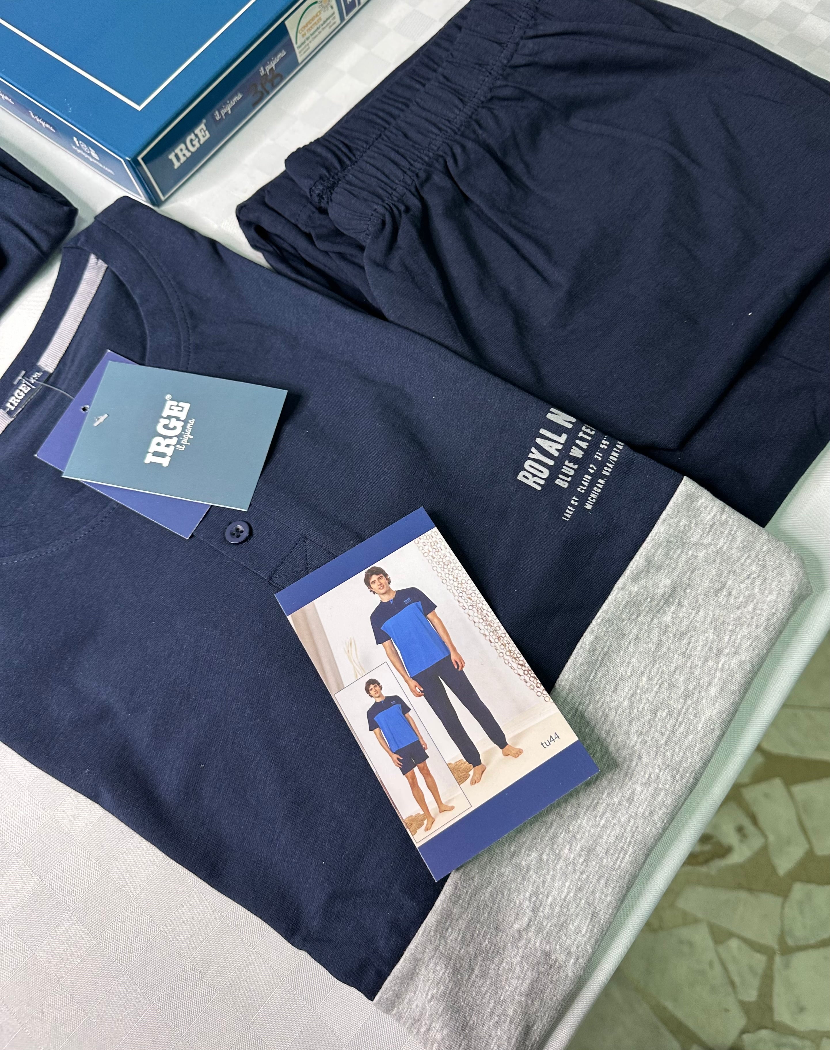 PIGIAMA UOMO 3 PEZZI IN 100% COTONE Maglia mezza manica, Pantalone lungo e Pantaloncino corto