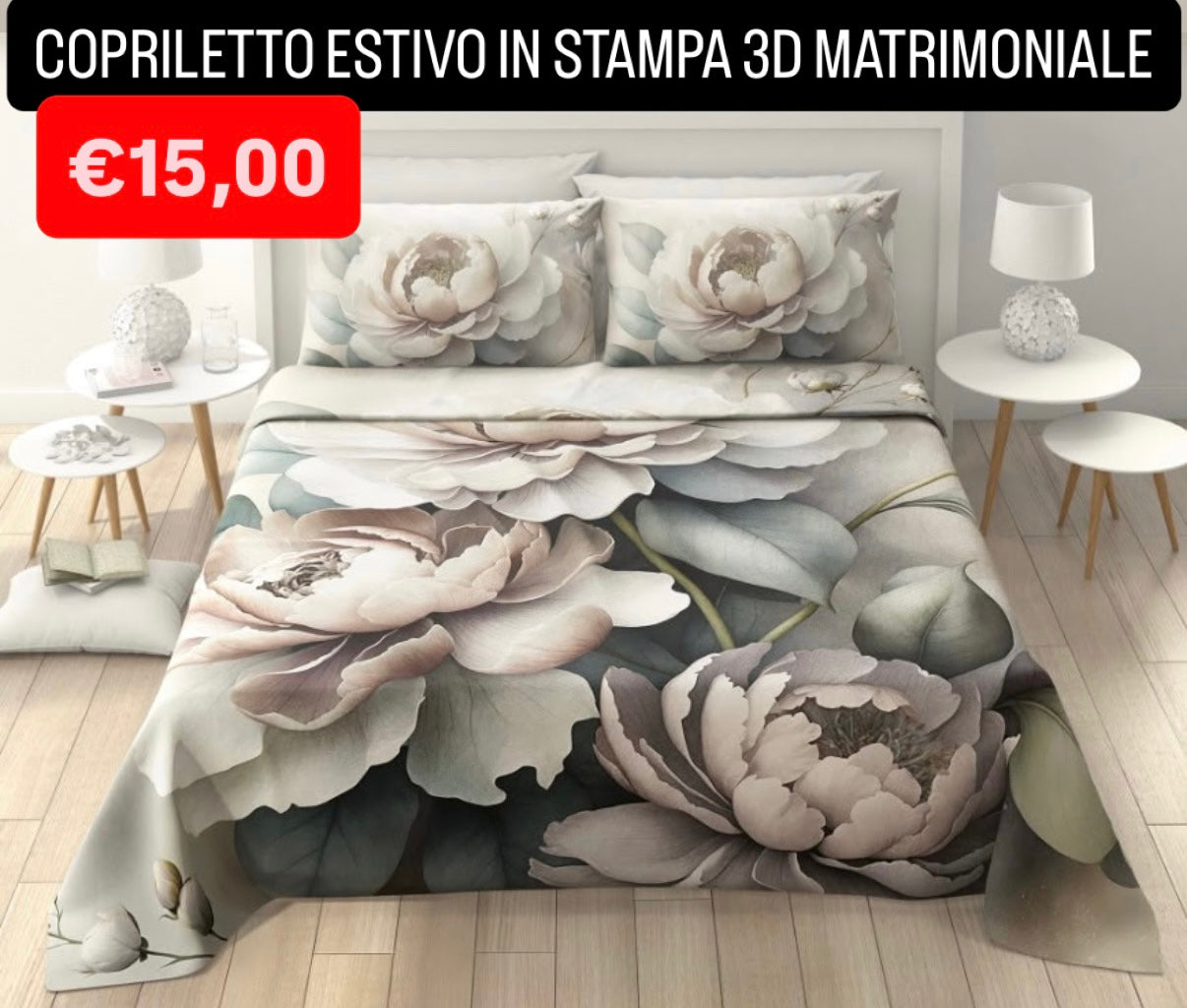 COPRILETTO ESTIVO IN STAMPA 3D MATRIMONIALE misura 260x250cm