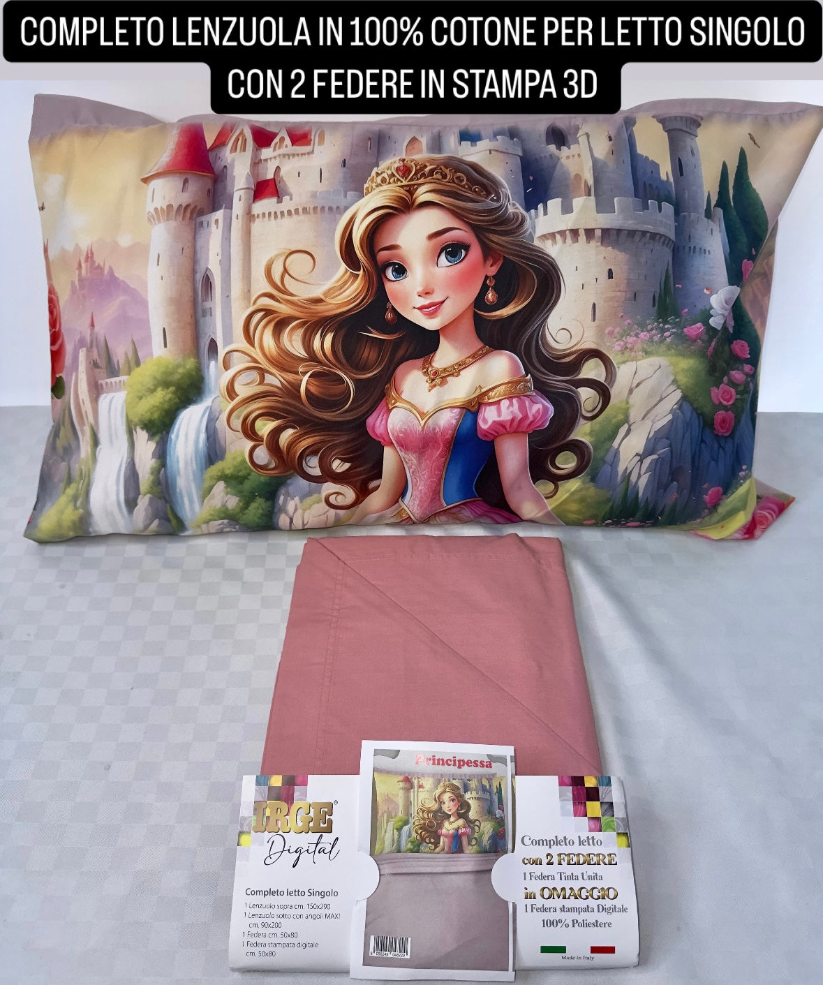 COMPLETO LENZUOLA IN 100% COTONE PER LETTO SINGOLO CON 2 FEDERE IN STAMPA 3D
