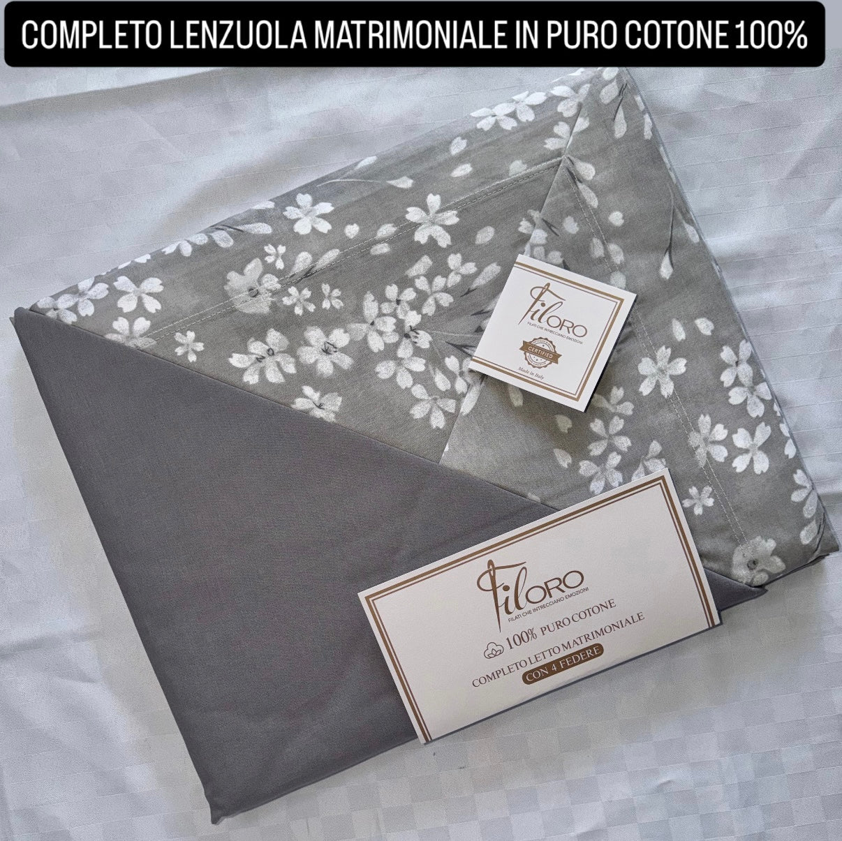 COMPLETO LENZUOLA MATRIMONIALE IN 100% PURO COTONE CON 4 FEDERE , contiene Lenzuolo sopra, Lenzuolo sotto con angoli e quattro Federe
