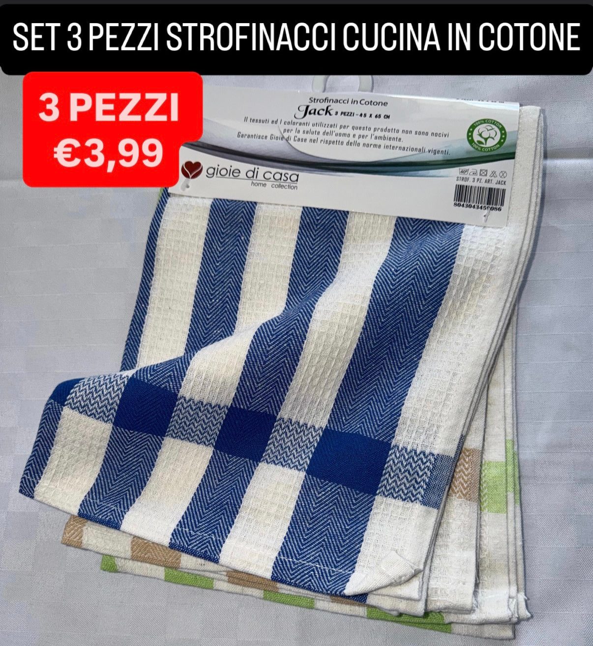 STROFINACCI CUCINA CONFEZIONE DA 3 PEZZI IN COTONE