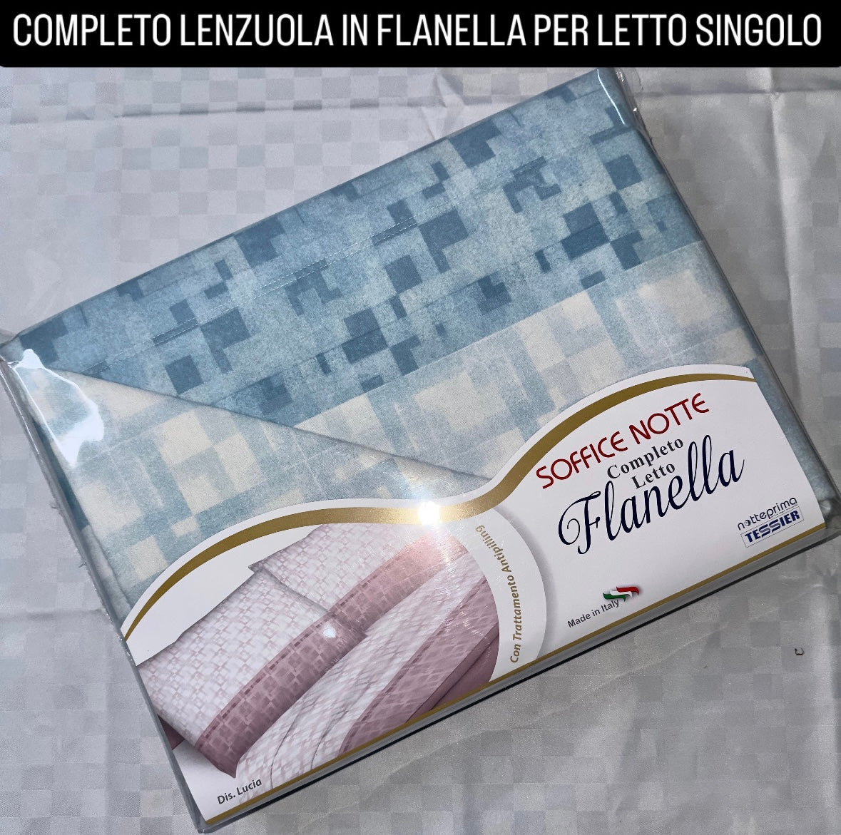 COMPLETO LENZUOLA PER LETTO SINGOLO IN FLANELLA Lenzuolo sopra,Lenzuolo sotto con angoli e due federe