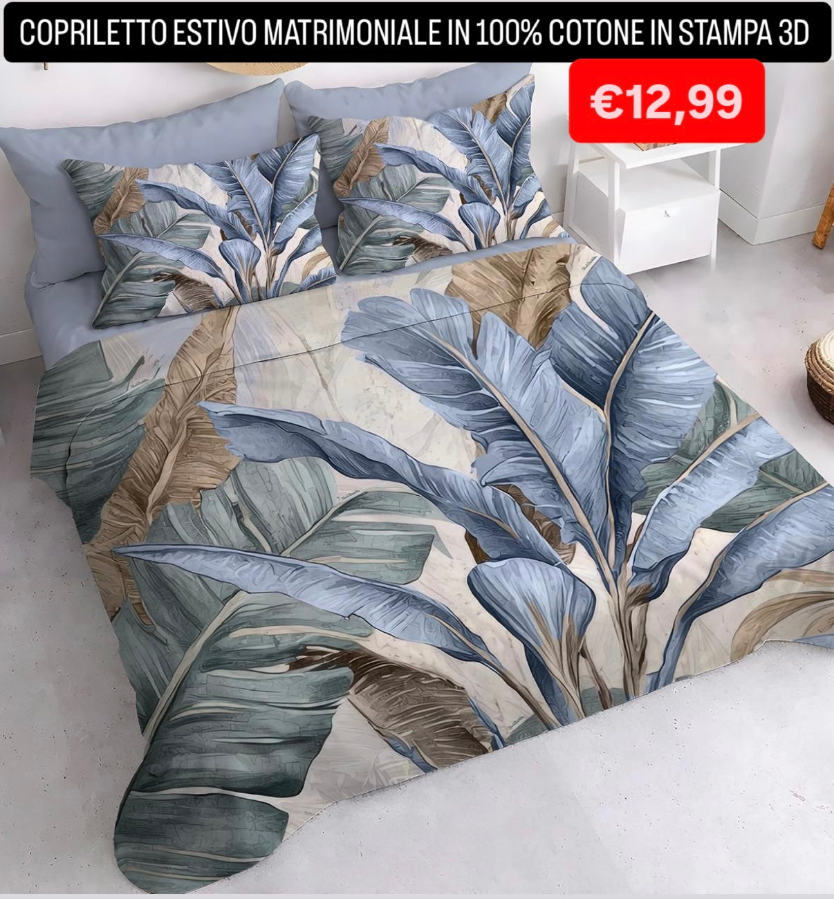 COPRILETTO ESTIVO MATRIMONIALE IN 100% COTONE CON STAMPA 3D misura 260x260cm