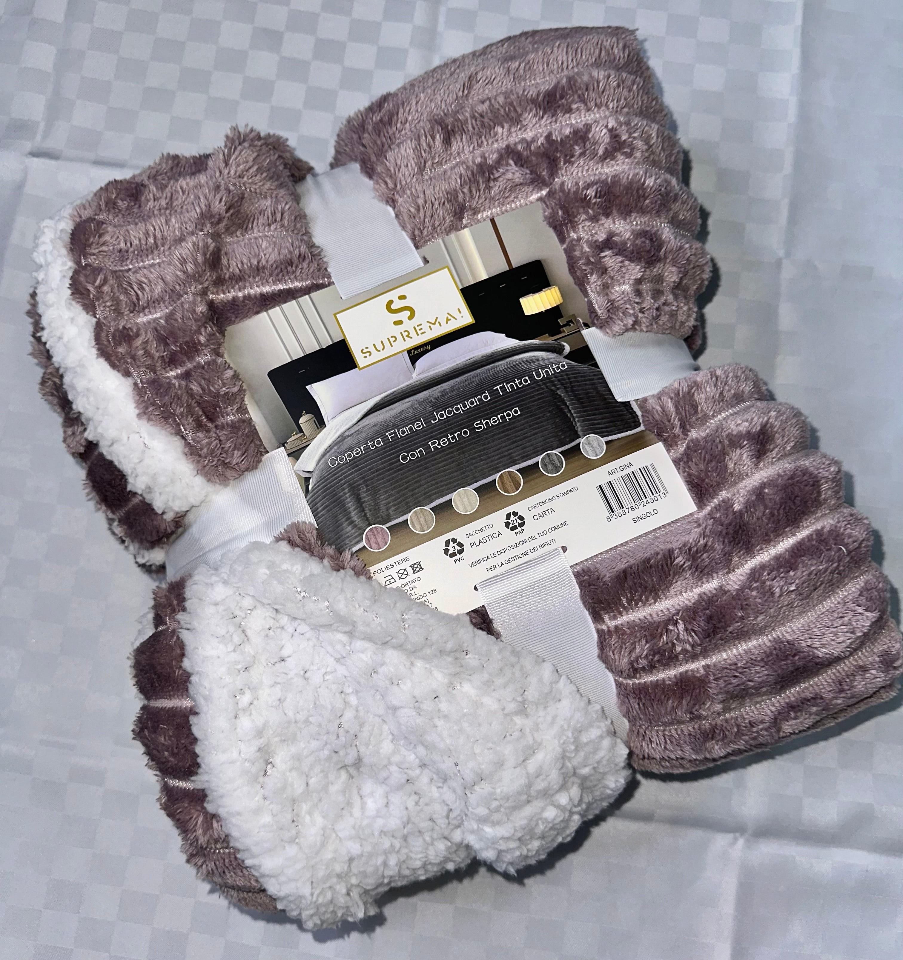 COPERTA PLAID IN MORBIDO PILE CON STRATO DI PELLICCIA SOTTO misura 160x200cm