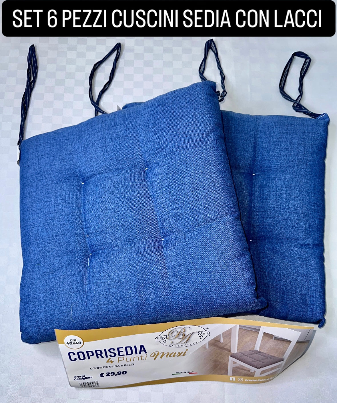 SET 6 PEZZI CUSCINI SEDIA CON LACCI 40x40cm