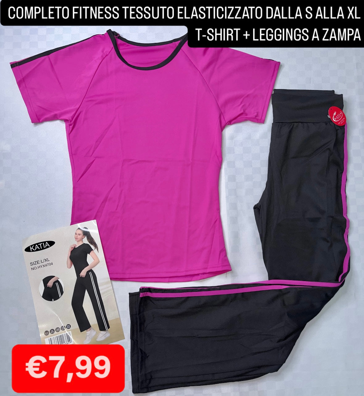 COMPLETO FITNESS T-SHIRT + LEGGINGS TESSUTO ELASTICIZZATO
