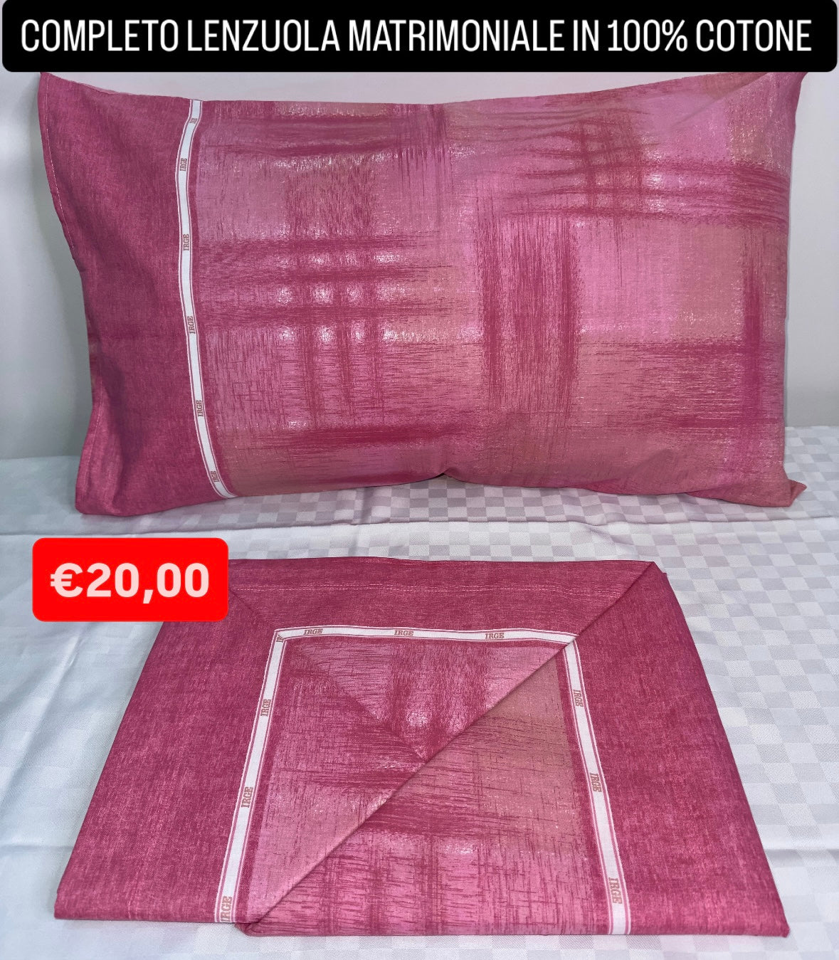 COMPLETO LENZUOLA MATRIMONIALE IN 100% COTONE Lenzuolo sopra, Lenzuolo sotto con angoli e due Federe