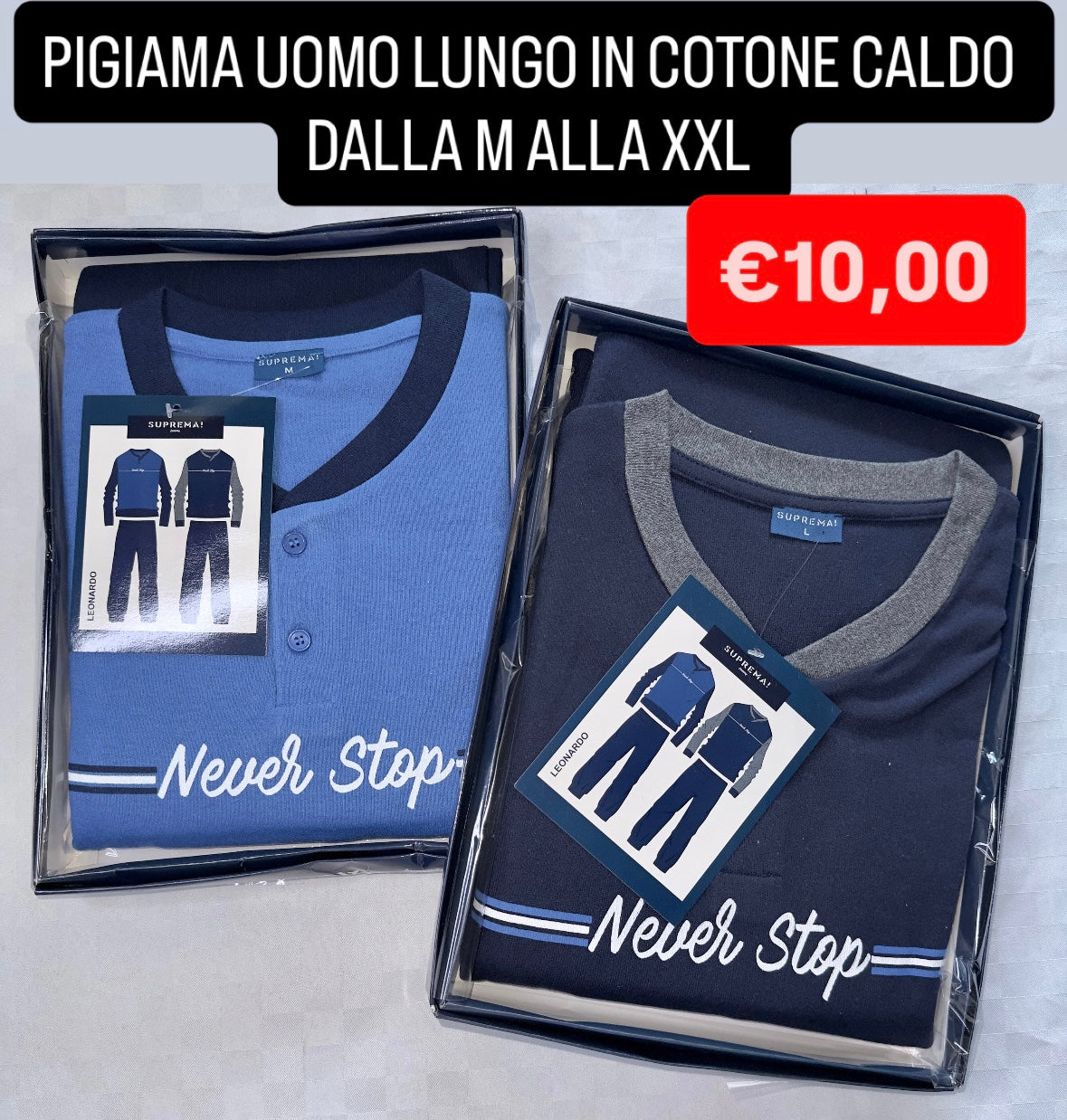 PIGIAMA UOMO IN COTONE CALDO MANICA LUNGA E PANTALONE LUNGO art. Leonardo