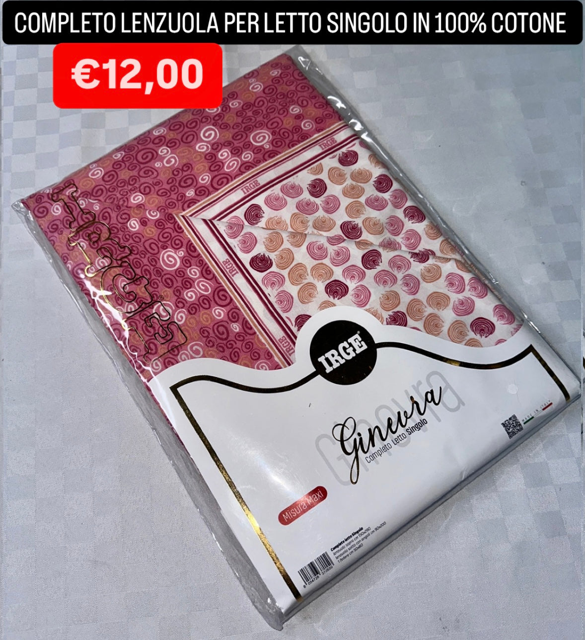 COMPLETO LENZUOLA SINGOLO IN 100% COTONE Lenzuolo sopra,Lenzuolo sotto con angoli e Federa