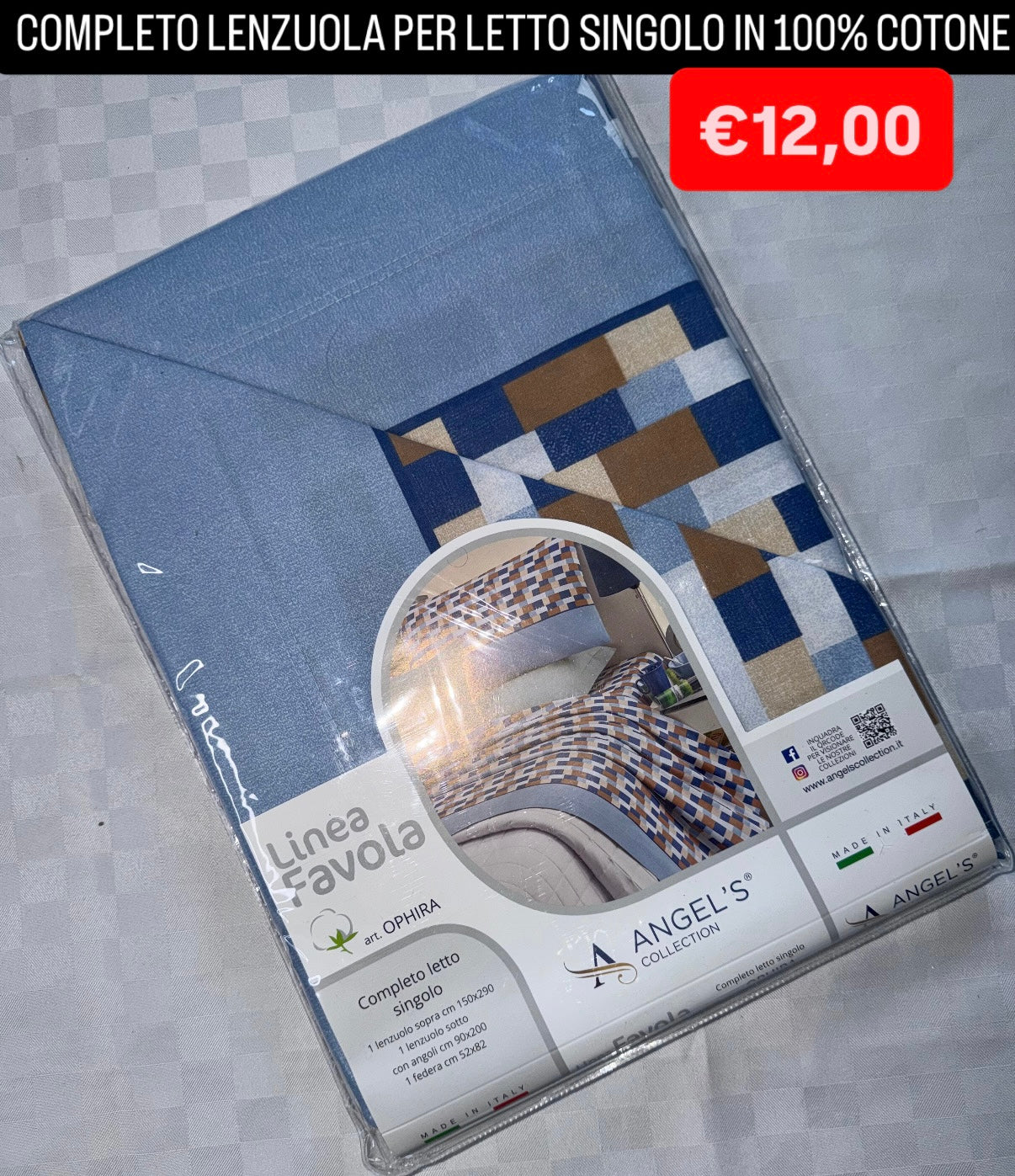 COMPLETO LENZUOLA SINGOLO IN 100% COTONE Lenzuolo sopra,Lenzuolo sotto con angoli e Federa