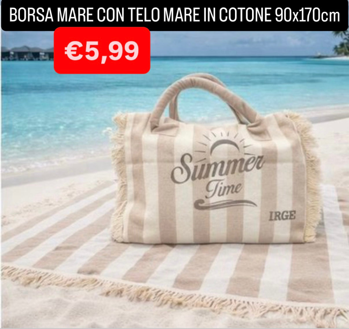 BORSA MARE CON TELO MARE IN COTONE misura 90x170cm
