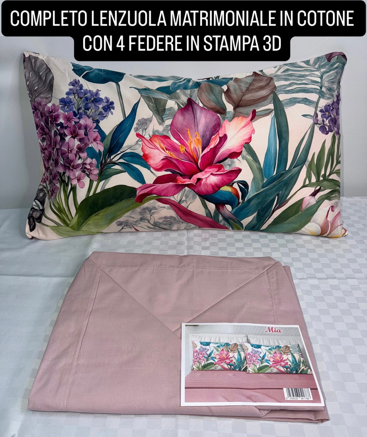 COMPLETO LENZUOLA MATRIMONIALE IN COTONE contiene LENZUOLO SOPRA, LENZUOLO SOTTO E 4 FEDERE IN STAMPA 3D