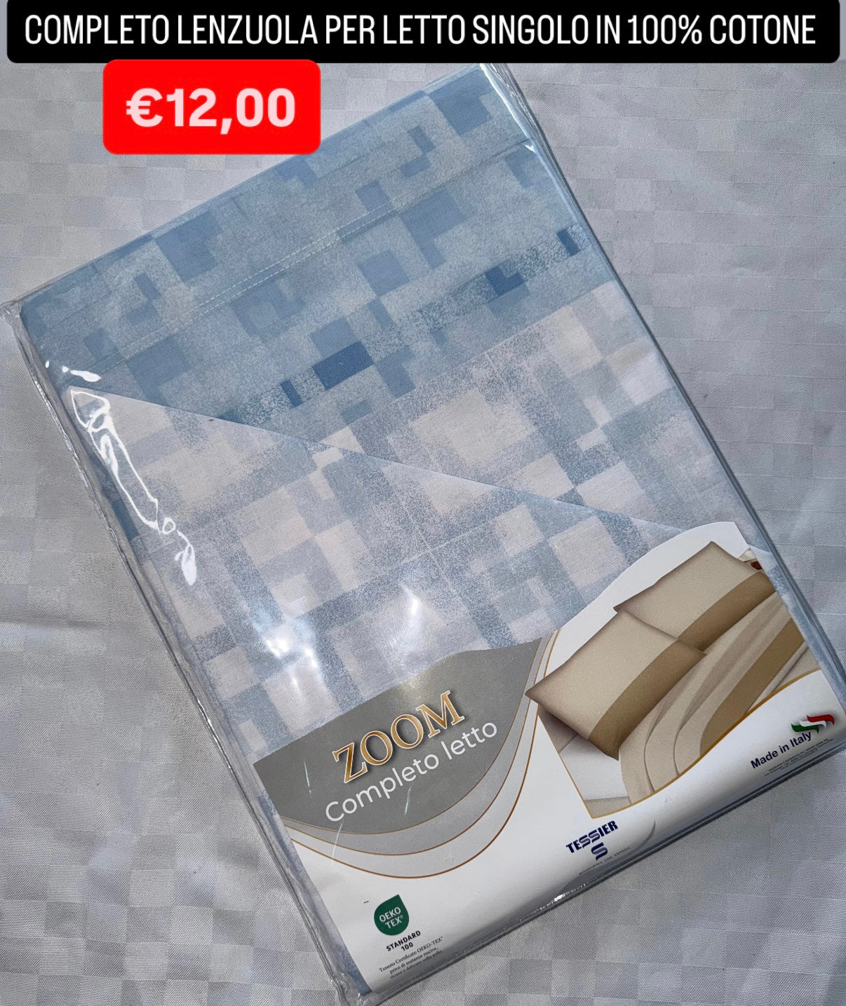 COMPLETO LENZUOLA SINGOLO IN 100% COTONE Lenzuolo sopra,Lenzuolo sotto con angoli e Federa
