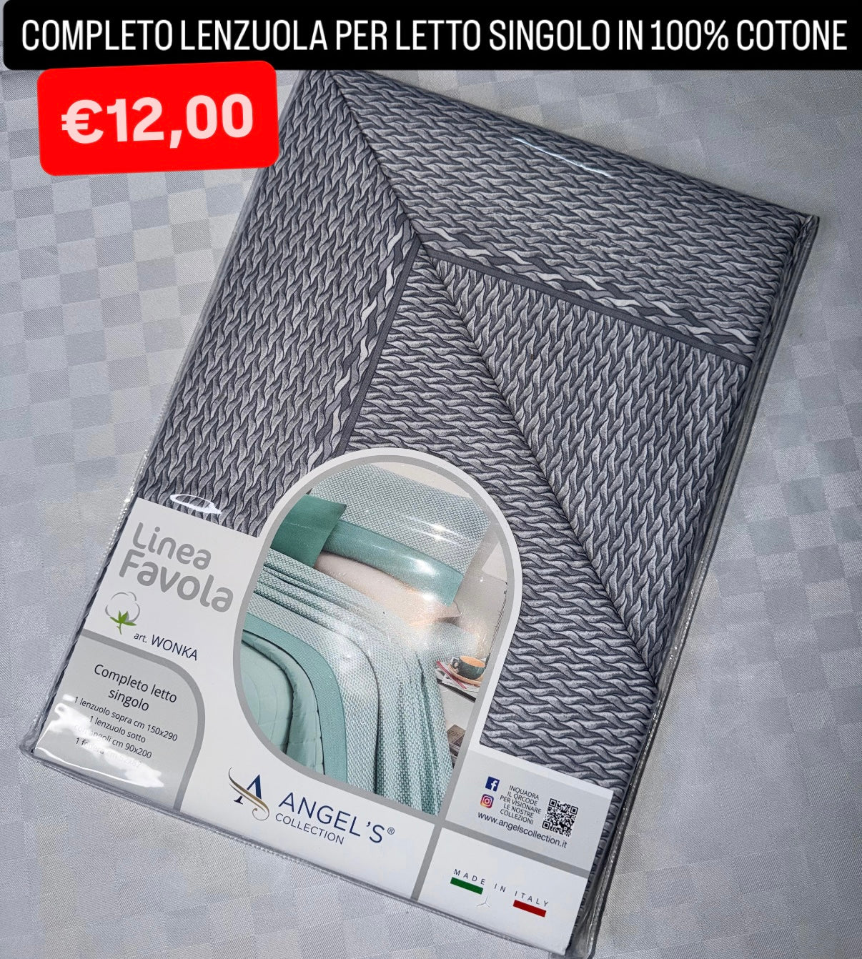 COMPLETO LENZUOLA SINGOLO IN 100% COTONE Lenzuolo sopra,Lenzuolo sotto con angoli e Federa