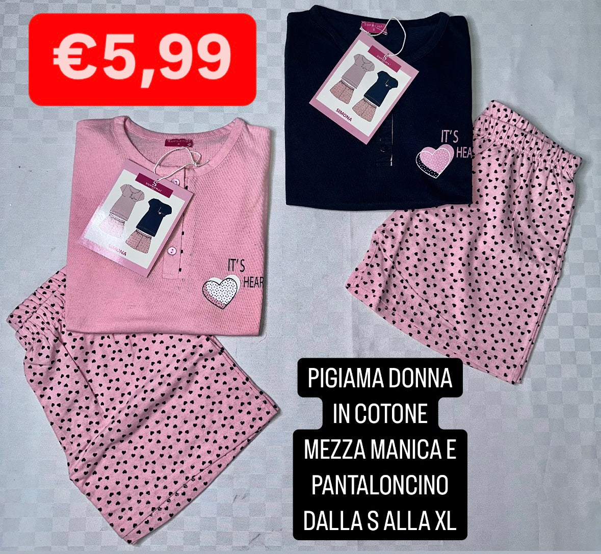 PIGIAMA DONNA MEZZA MANICA E PANTALONCINO IN COTONE