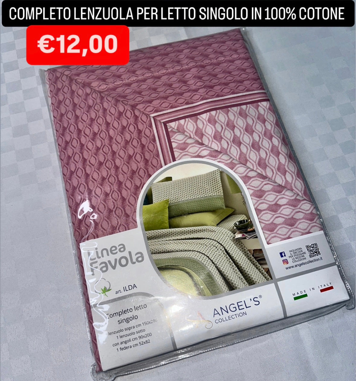 COMPLETO LENZUOLA SINGOLO IN 100% COTONE Lenzuolo sopra,Lenzuolo sotto con angoli e Federa