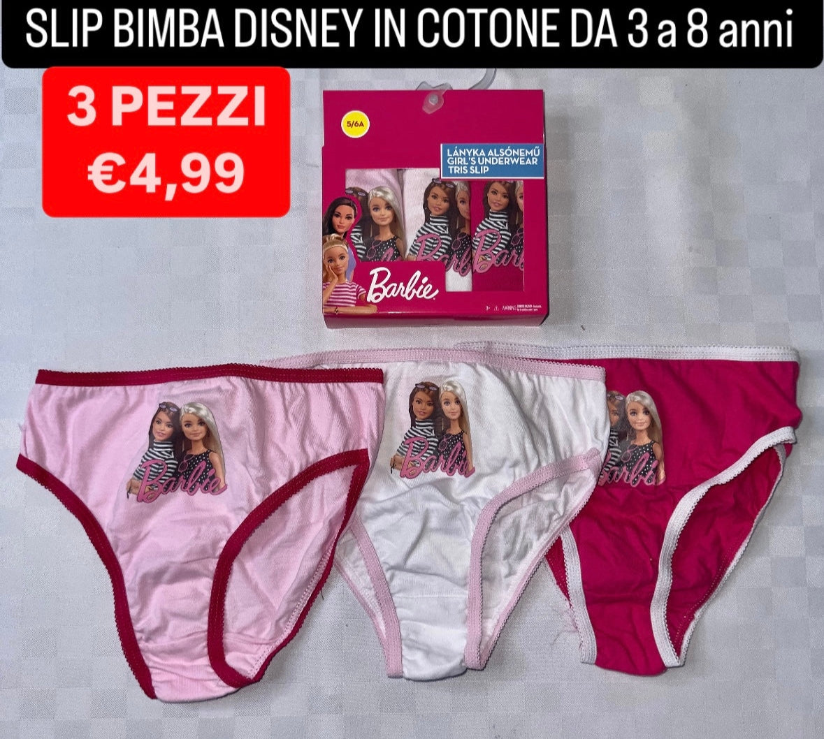 SLIP BIMBA IN COTONE DA 3 a 8 anni SET DA 3 PEZZI