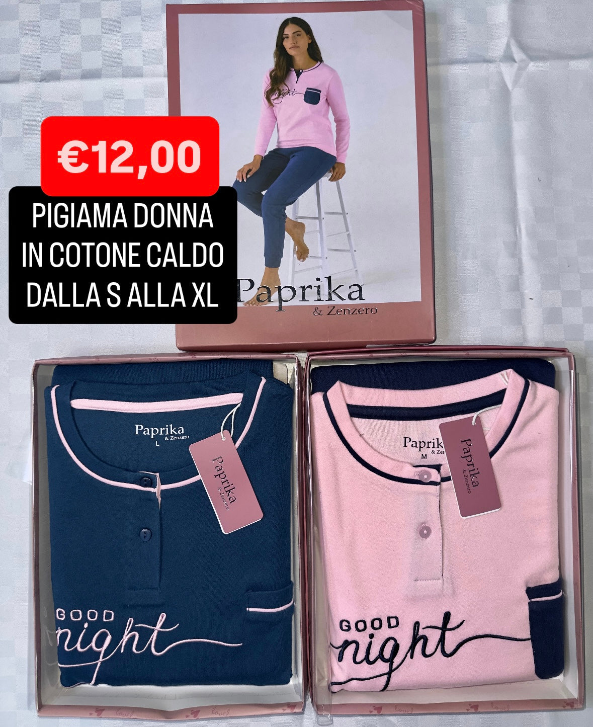 PIGIAMA DONNA IN COTONE CALDO MANICA LUNGA E PANTALONE LUNGO