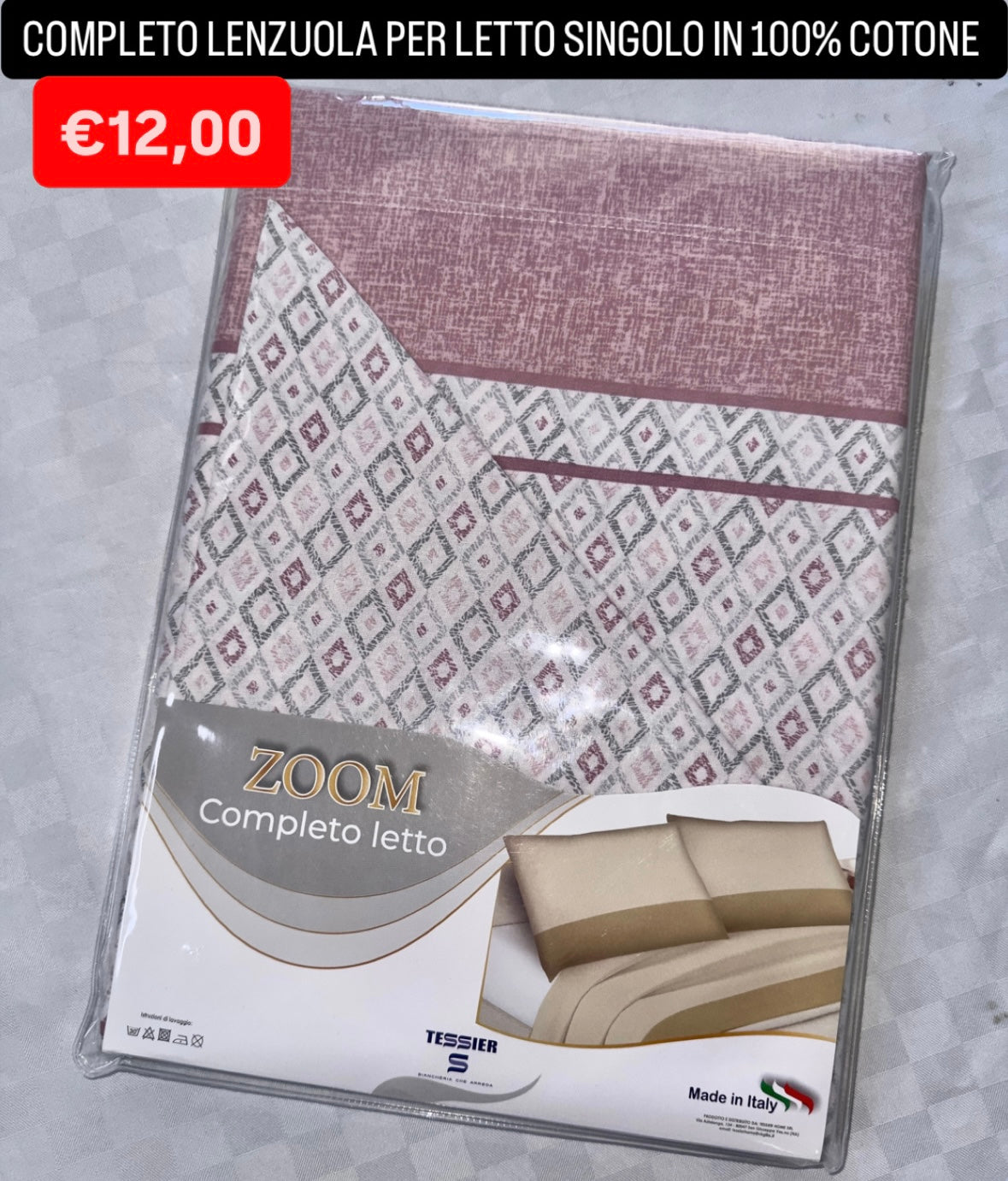 COMPLETO LENZUOLA SINGOLO IN 100% COTONE Lenzuolo sopra,Lenzuolo sotto con angoli e Federa