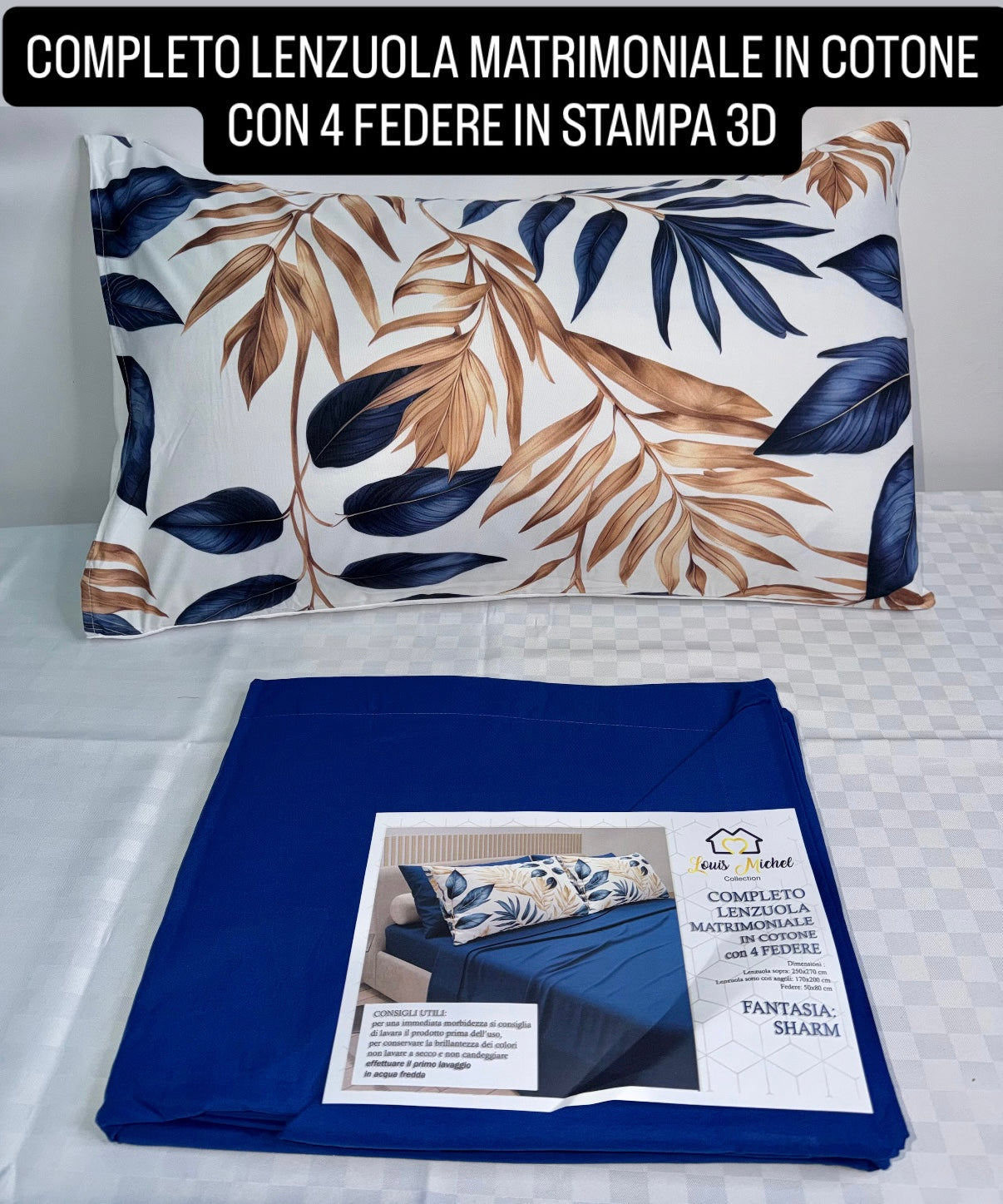 COMPLETO LENZUOLA MATRIMONIALE IN COTONE contiene LENZUOLO SOPRA, LENZUOLO SOTTO E 4 FEDERE IN STAMPA 3D