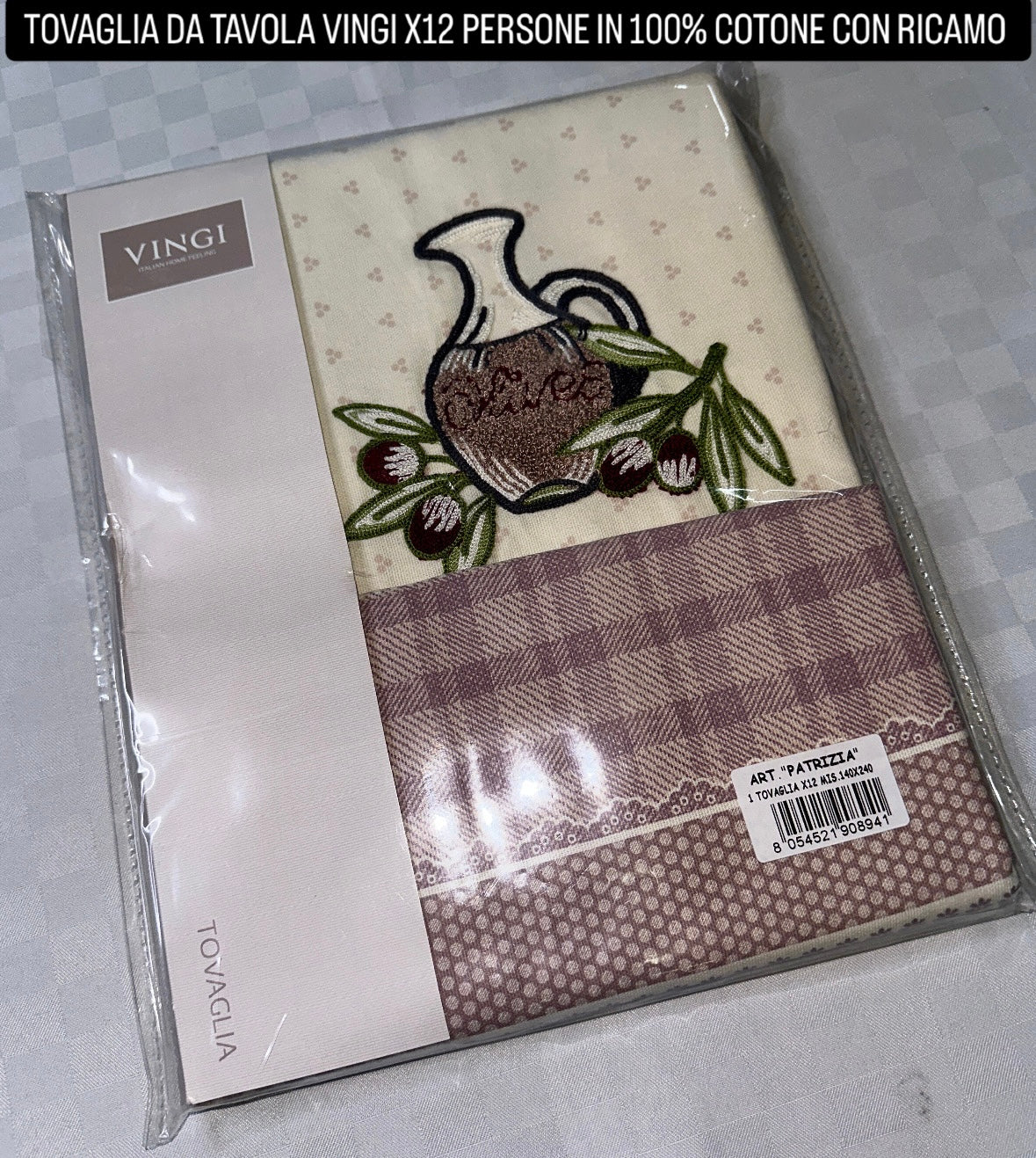 TOVAGLIA DA TAVOLA VINGI CON RICAMO X12 PERSONE (140x240cm) IN COTONE 100%