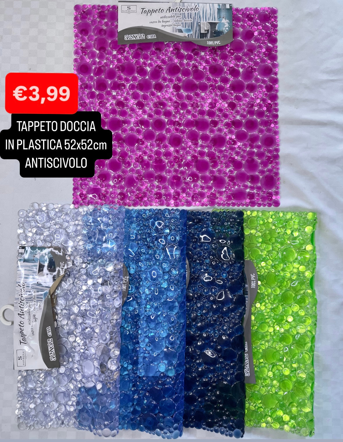 TAPPETO DOCCIA IN PLASTICA ANTISCIVOLO 52x52cm