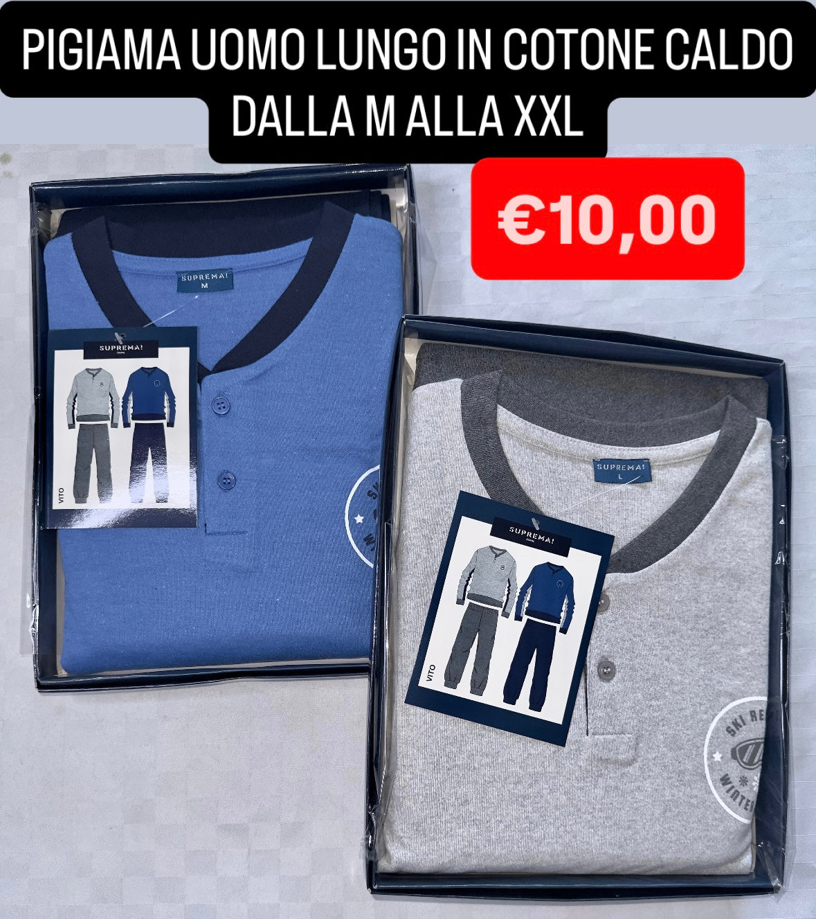 PIGIAMA UOMO IN COTONE CALDO MANICA LUNGA E PANTALONE LUNGO art.Vito