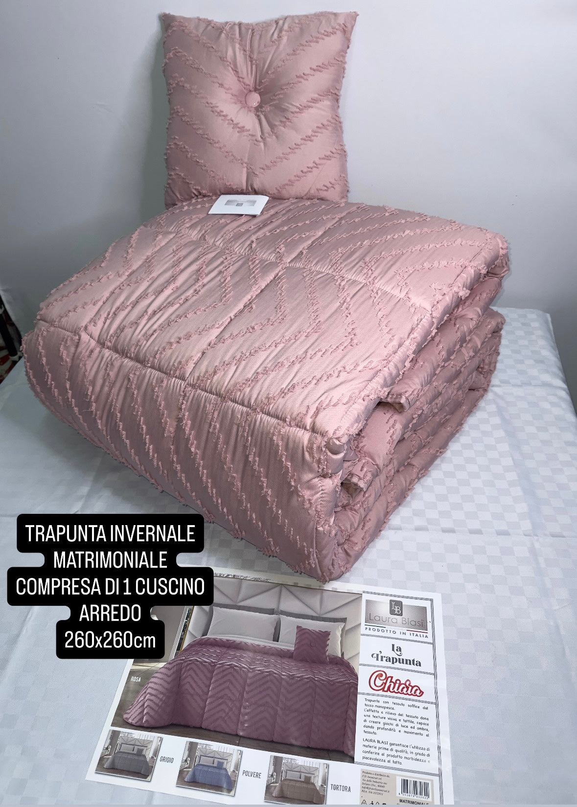 TRAPUNTA INVERNALE MATRIMONIALE COMPRESA DI 1 CUSCINO ARREDO misura 260x270cm