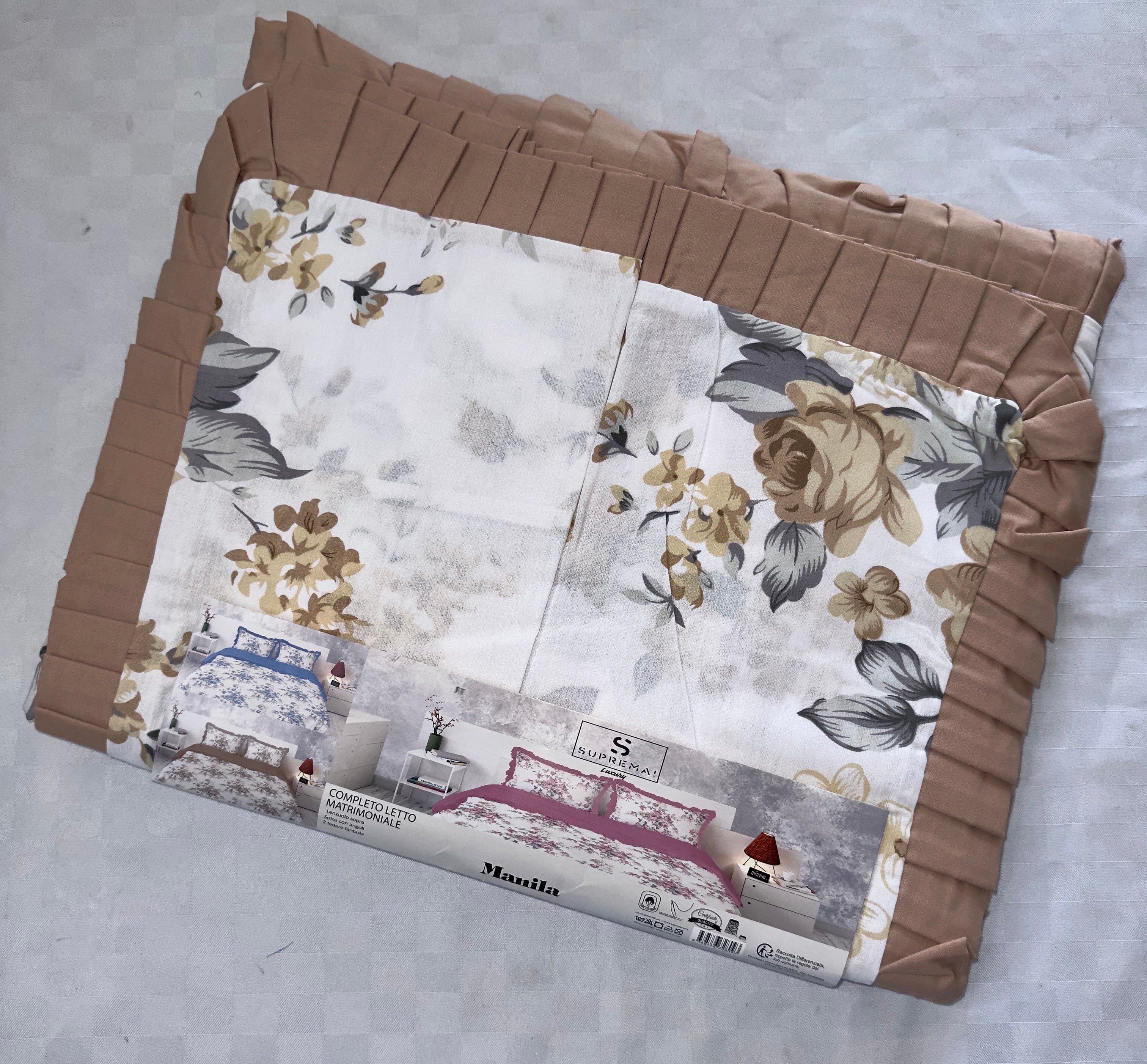 COMPLETO LENZUOLA MATRIMONIALE CON VOILANT IN 100% COTONE Lenzuolo sopra, Lenzuolo sotto con angoli e Due Federe