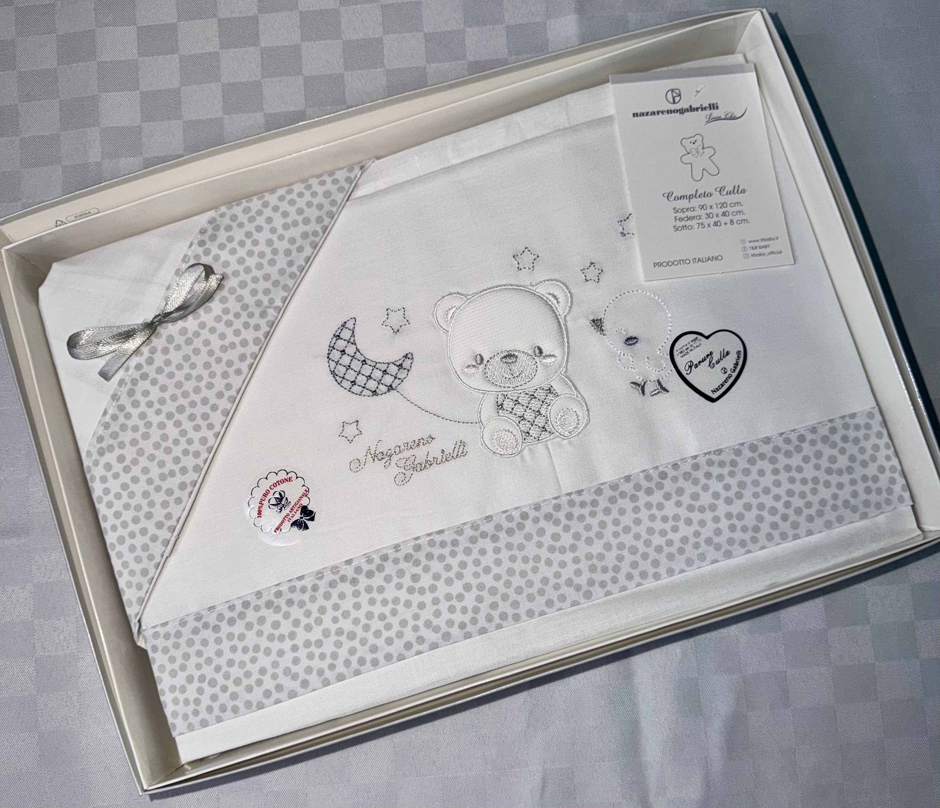 COMPOSE LENZUOLA NEONATO PER CARROZZINA IN 100% COTONE Lenzuolo sopra 90x120cm , Lenzuolo sotto con angoli 75x40cm e Federa 30x40cm