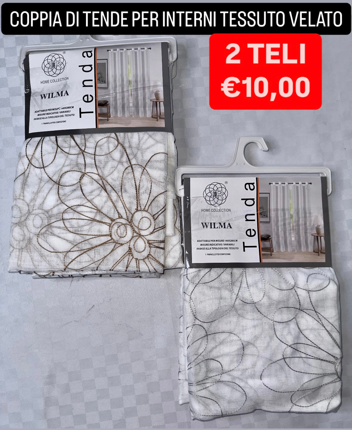 COPPIA DI TENDE PER INTERNI VELATE CONFEZIONE DA 2 TELI (OGNI TELO MISURA 140x280cm)art.Wilma