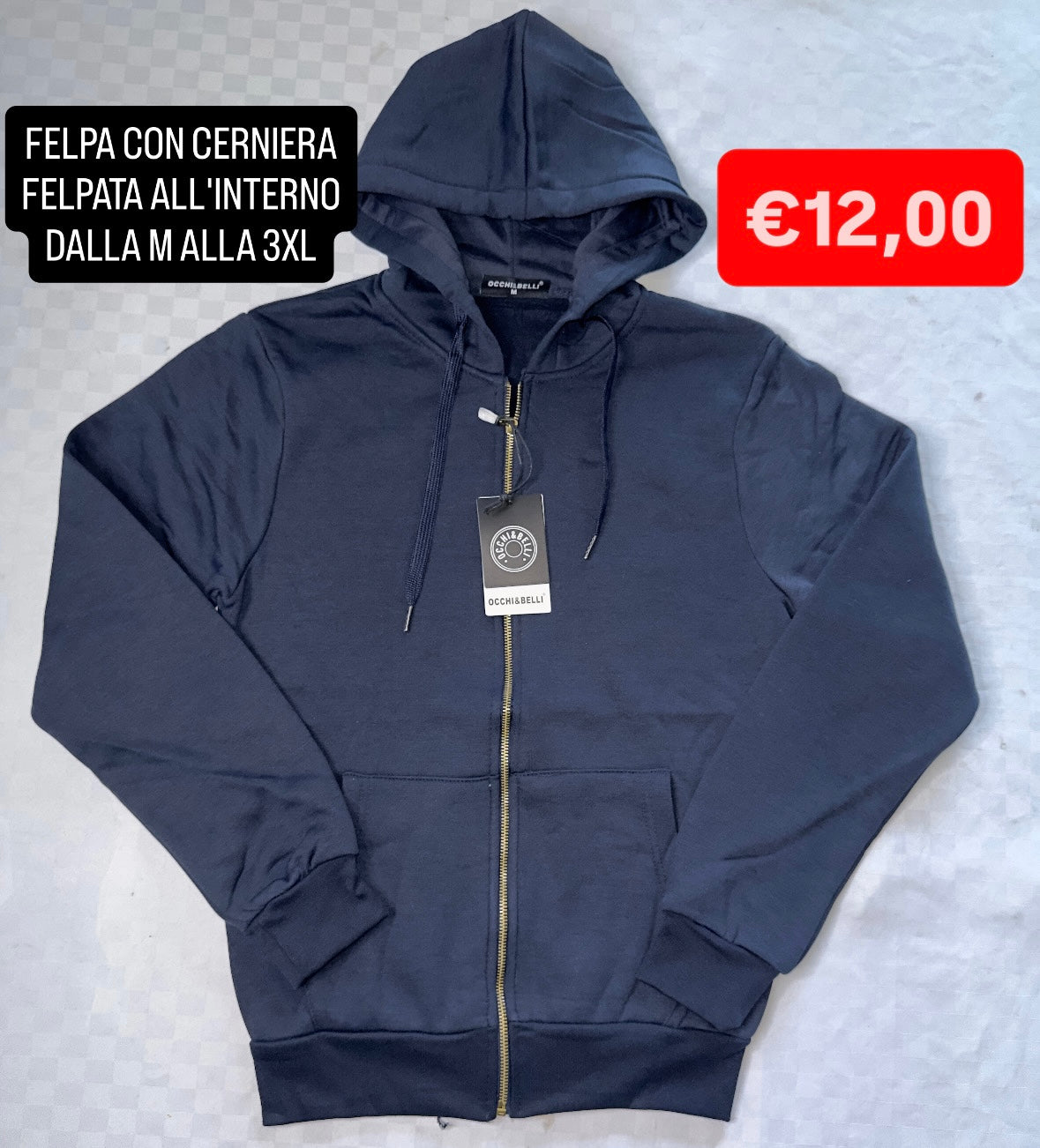 FELPA CON CERNIERA E CAPPUCCIO FELPATA ALL'INTERNO