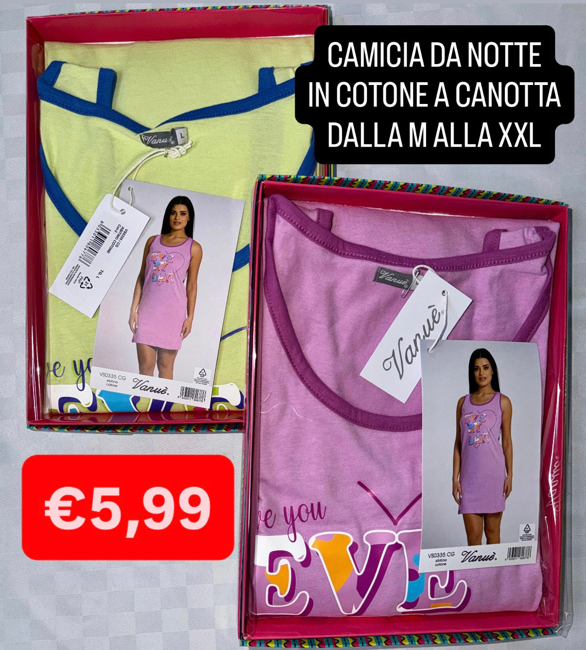 CAMICIA DA NOTTE A Canotta  in 100% cotone
