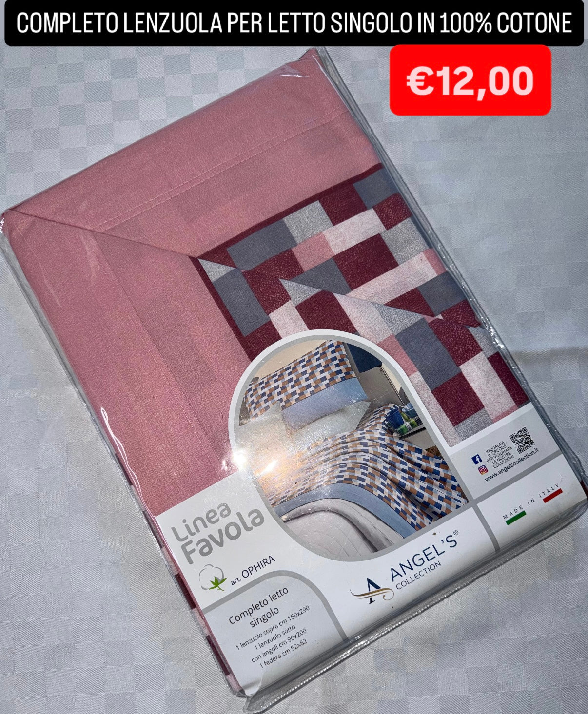 COMPLETO LENZUOLA SINGOLO IN 100% COTONE Lenzuolo sopra,Lenzuolo sotto con angoli e Federa