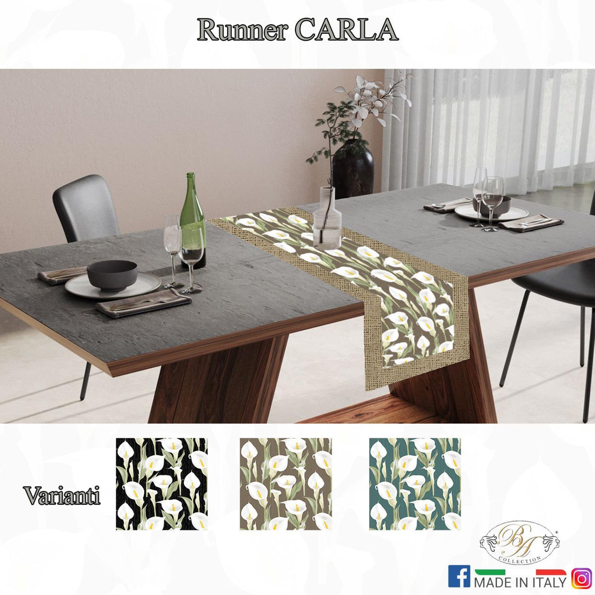 RUNNER CENTROTAVOLA MISURA 45x140cm in cotone Fantasia Carla