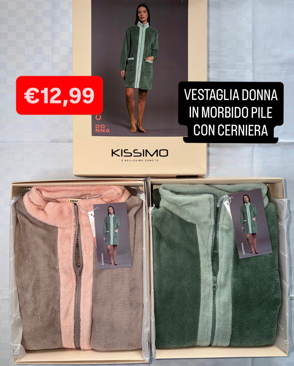 VESTAGLIA DONNA IN MORBIDO PILE CON CERNIERA
