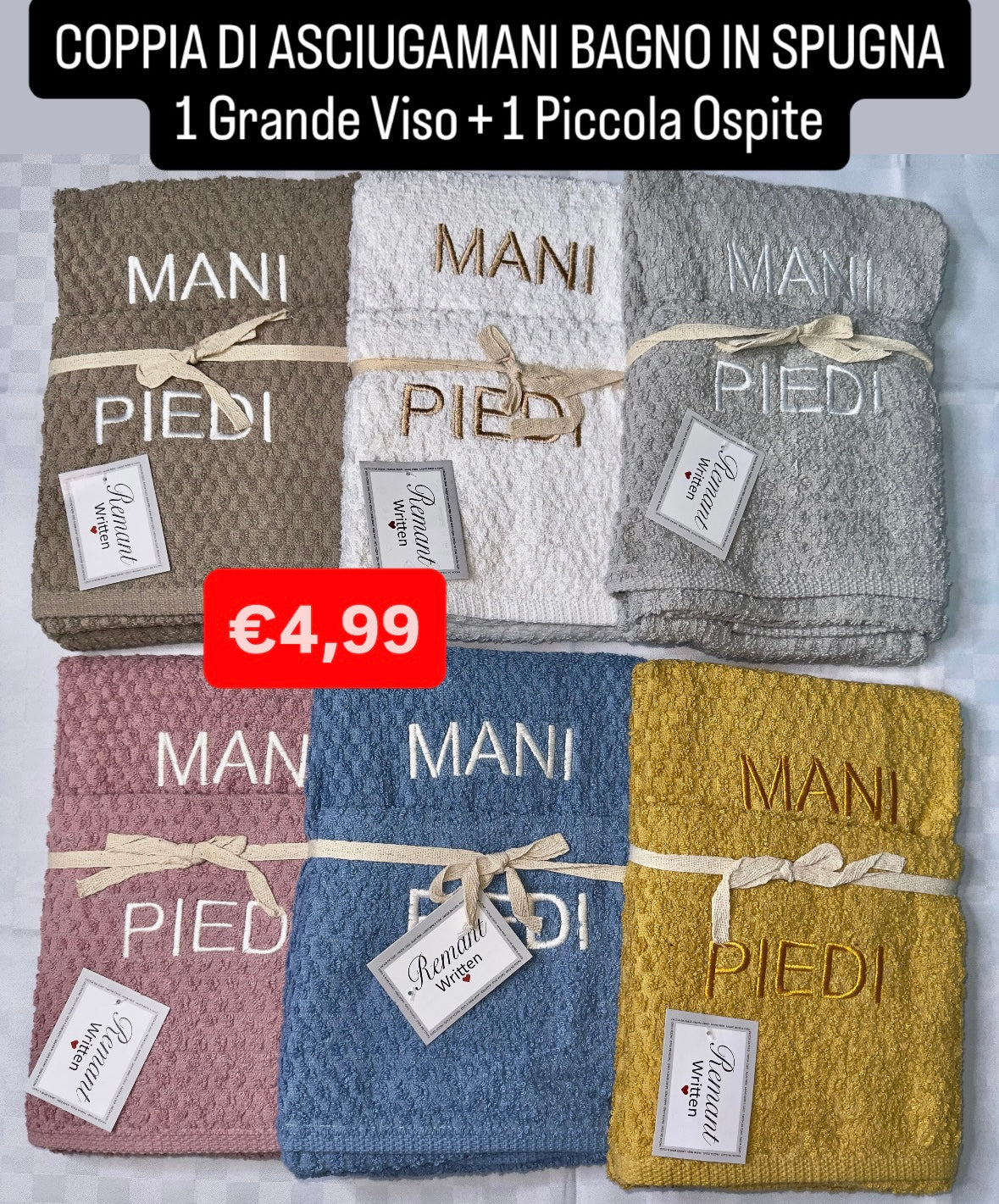COPPIA ASCIUGAMANI BAGNO IN SPUGNA contiene 1 Grande Viso + 1 Piccola Ospite