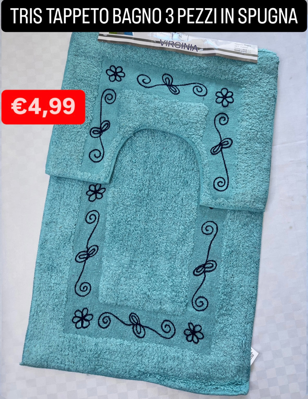 TRIS TAPPETO BAGNO 3 PEZZI IN SPUGNA