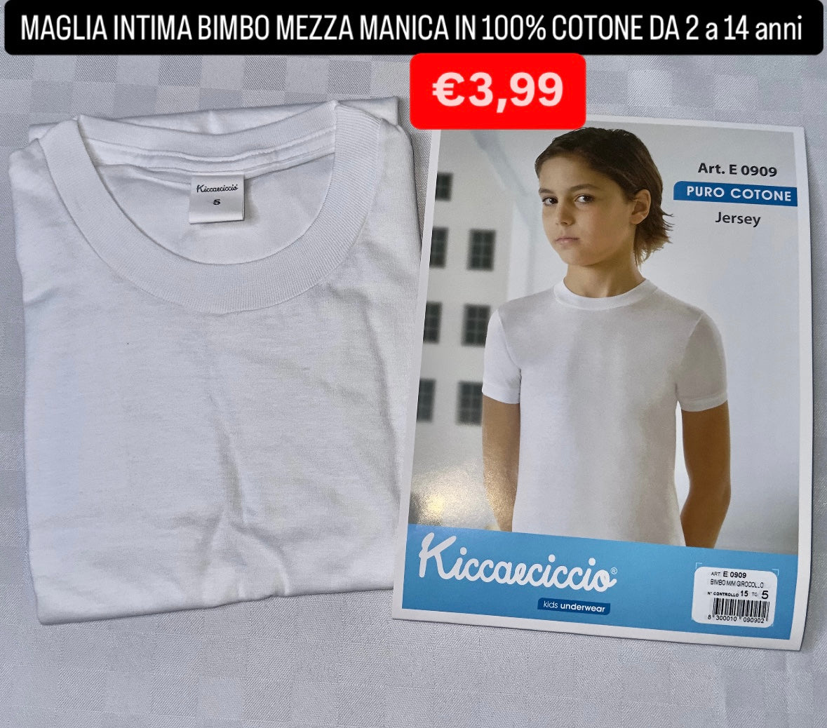MAGLIA INTIMA BIMBO MEZZA MANICA IN 100% COTONE COLORE BIANCO
