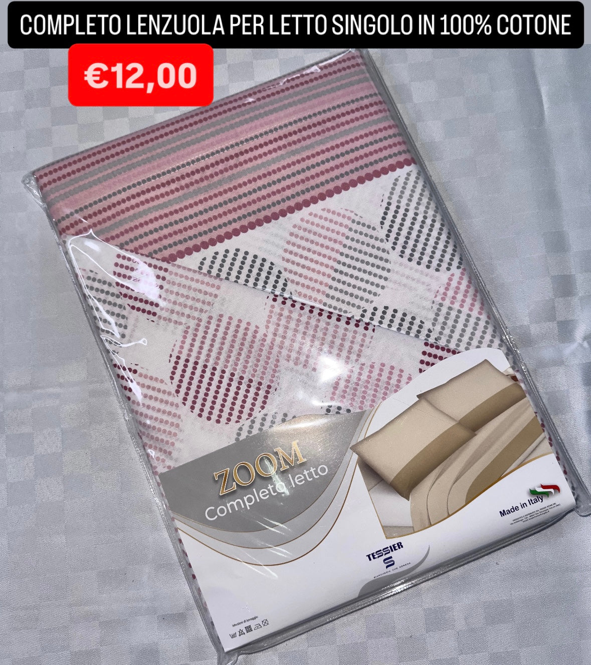 COMPLETO LENZUOLA SINGOLO IN 100% COTONE Lenzuolo sopra,Lenzuolo sotto con angoli e Federa