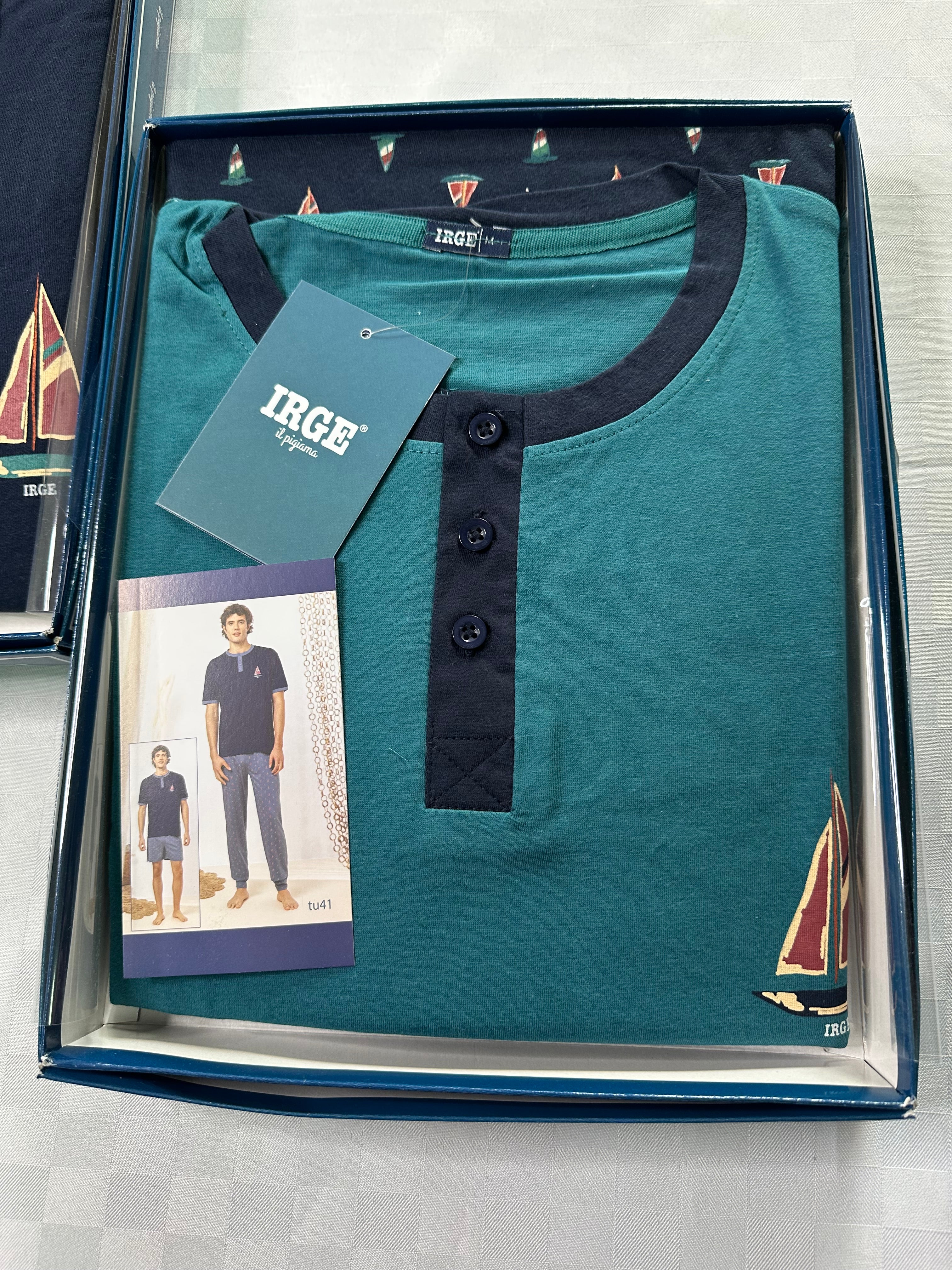 PIGIAMA UOMO 3 PEZZI IN 100% COTONE Maglia mezza manica, Pantalone lungo e Pantaloncino corto