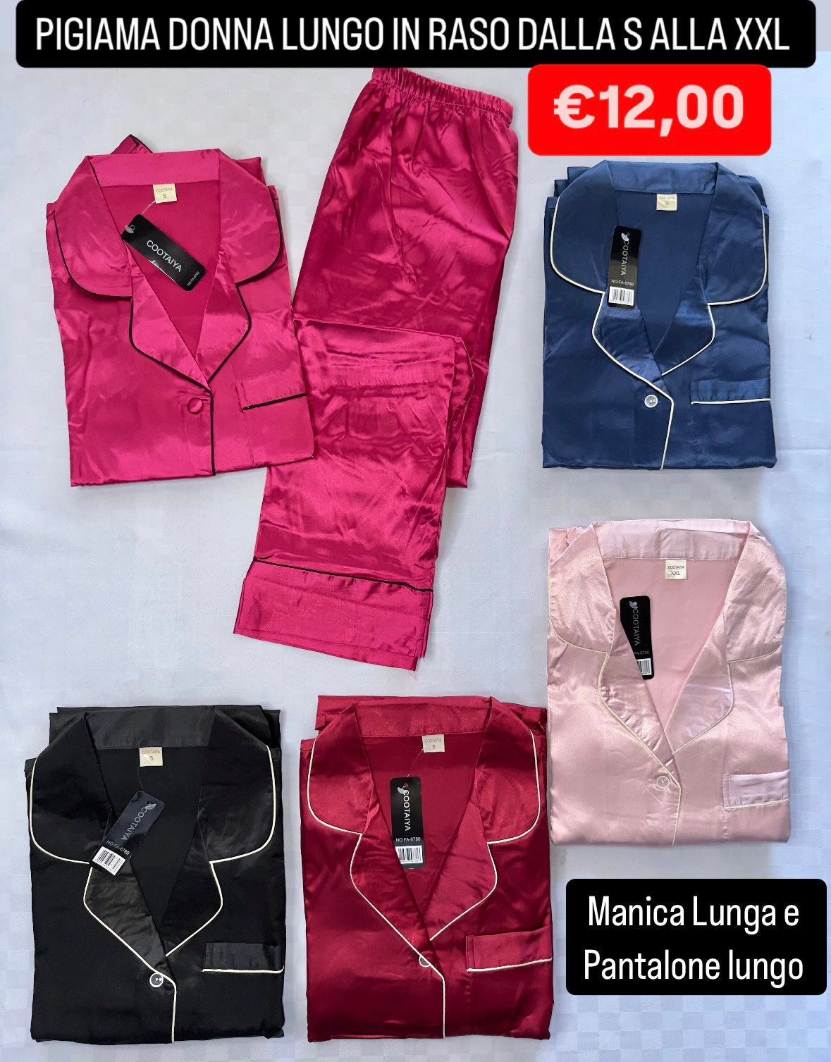 PIGIAMA DONNA IN RASO APERTO AVANTI CON BOTTONI Manica lunga e Pantalone lungo