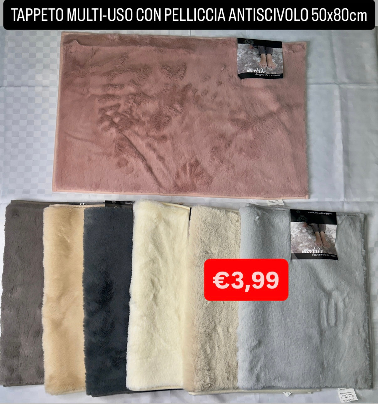TAPPETO MULTI-USO CON PELLICCIA 50x80cm ANTISCIVOLO