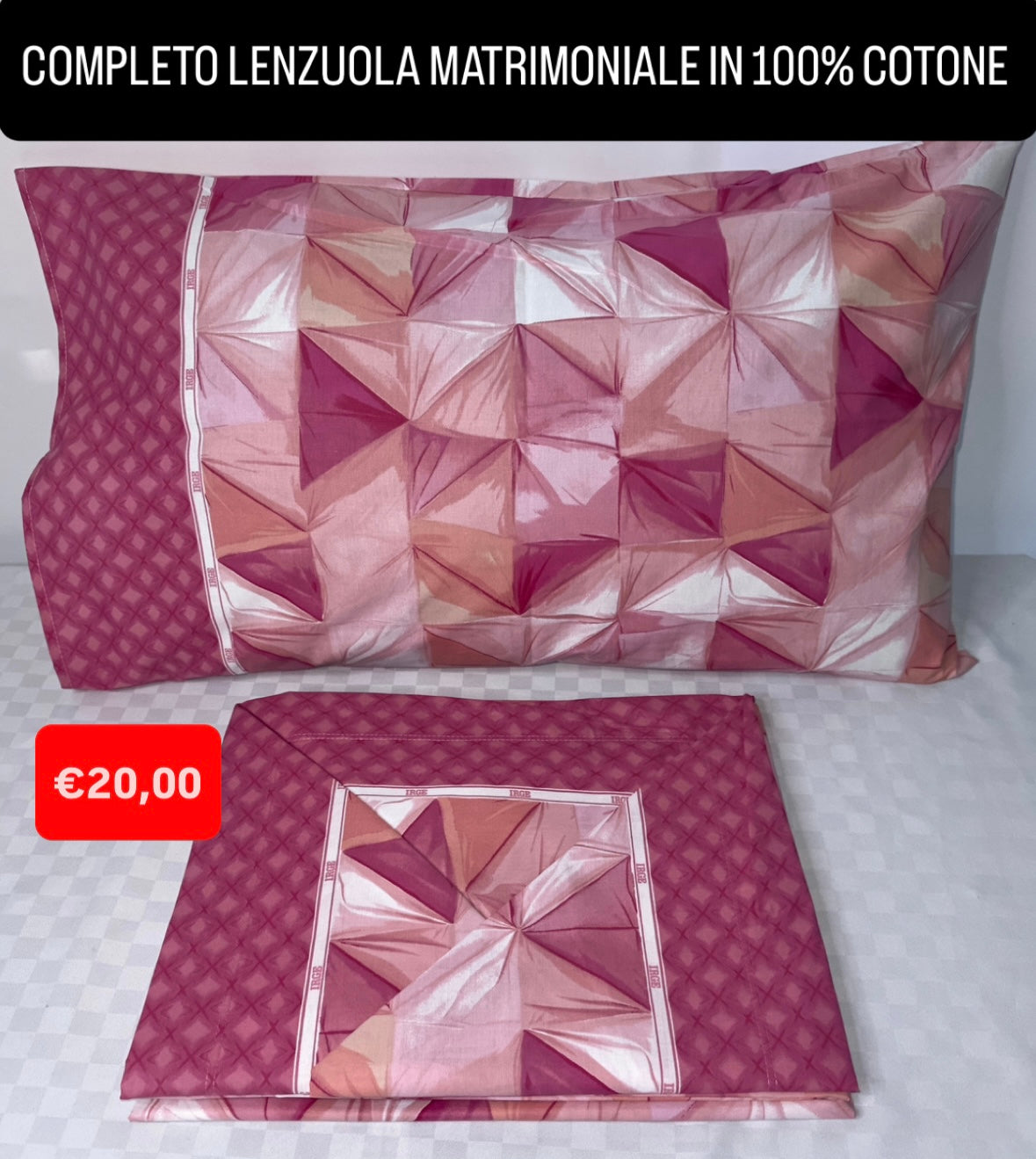 COMPLETO LENZUOLA MATRIMONIALE IN 100% COTONE Lenzuolo sopra, Lenzuolo sotto con angoli e due Federe