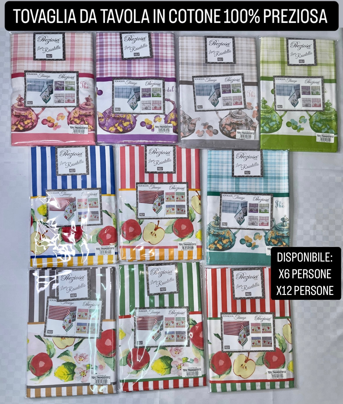 TOVAGLIA DA TAVOLA IN COTONE 100% PREZIOSA X6 PERSONE (140x180cm) e X12 PERSONE (140x240cm)