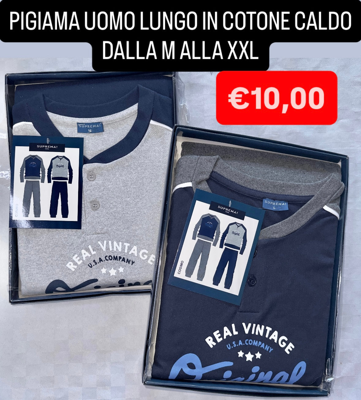 PIGIAMA UOMO IN COTONE CALDO MANICA LUNGA E PANTALONE LUNGO art.Cosimo