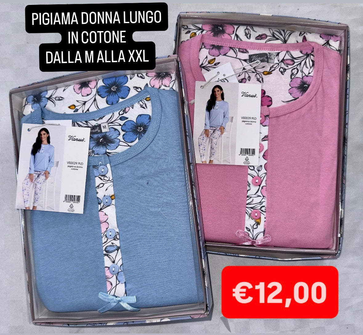 PIGIAMA DONNA IN COTONE MANICA LUNGA E PANTALONE LUNGO Vanue