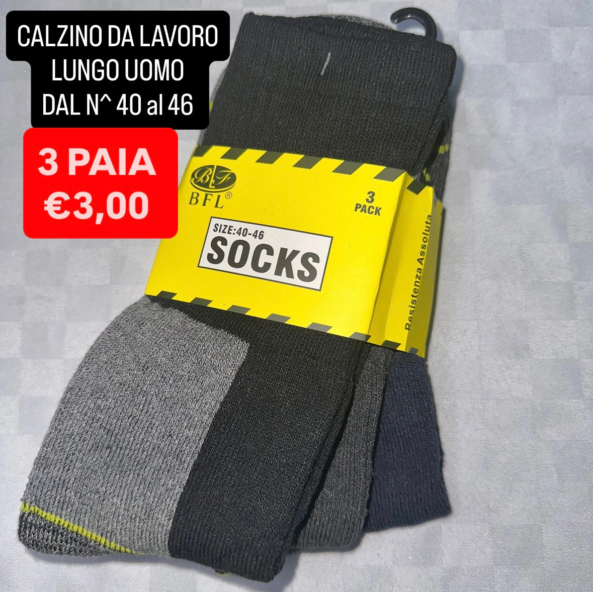 CALZINO DA LAVORO LUNGO UOMO SET DA 3 PAIA  DAL NUMERO 40 al 46 (COLORE CASUALE)