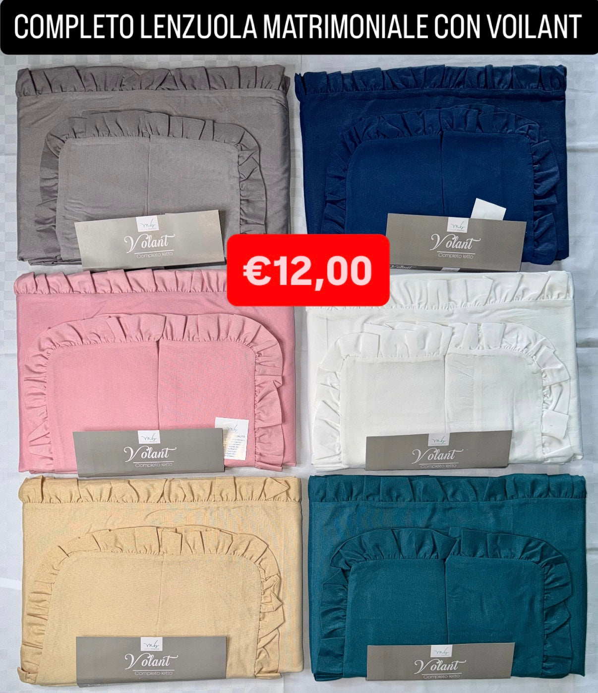 COMPLETO LENZUOLA MATRIMONIALE CON VOILANT Polycotton contiene Lenzuolo sopra, Lenzuolo sotto con angoli e Due Federe