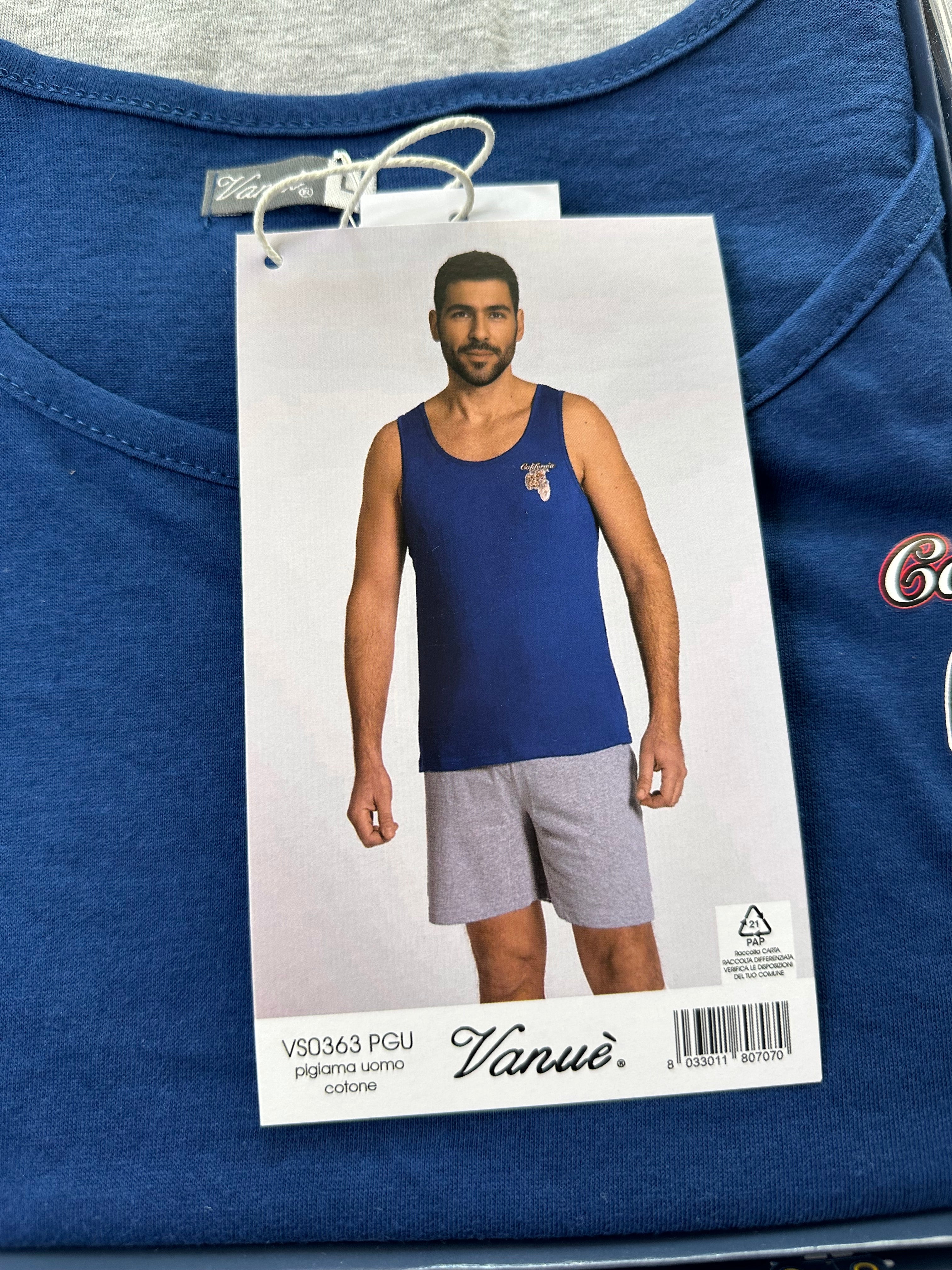 PIGIAMA UOMO IN COTONE 100% CANOTTA E PANTALONCINO